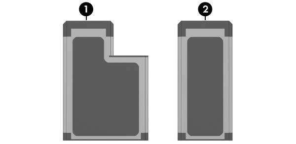 Tarjetas PC Card y ExpressCard Selección de una tarjeta ExpressCard Las tarjetas ExpressCard utilizan una de las dos interfaces y están disponibles en dos tamaños.