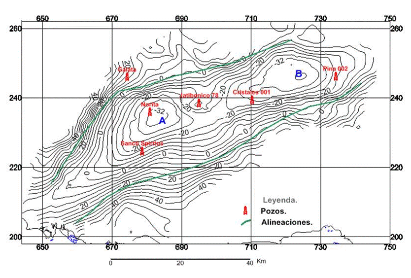 En el año 1960 quedaba clara la existencia de dos mínimos regionales gravimétricos sobre la denominada Cuenca Central (Kireev, 1961), Norita, al sur oeste (A en Figura.