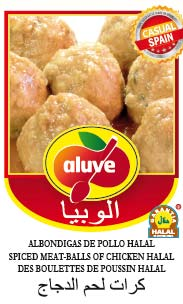 ALBÓNDIGAS DE POLLO Marca: Disponible en marca ALUVE Plato cocinado en conserva. Producto elaborado con carne de pollo, huevo, harina y especias.