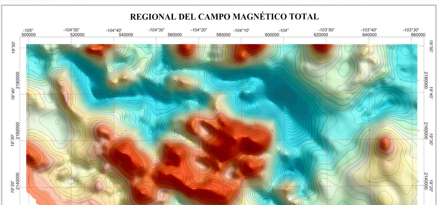 Mapa magnético de la región sur de Jalisco y Colima Regional del Campo Magnético Total Las Pilas La Huerta Sehuaya 2