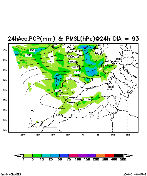 e) NW: 2 de abril de 2004 (Figura 18.9) Situación advectiva del NW asociada al paso de una zona de una depresión sobre la península Ibérica.