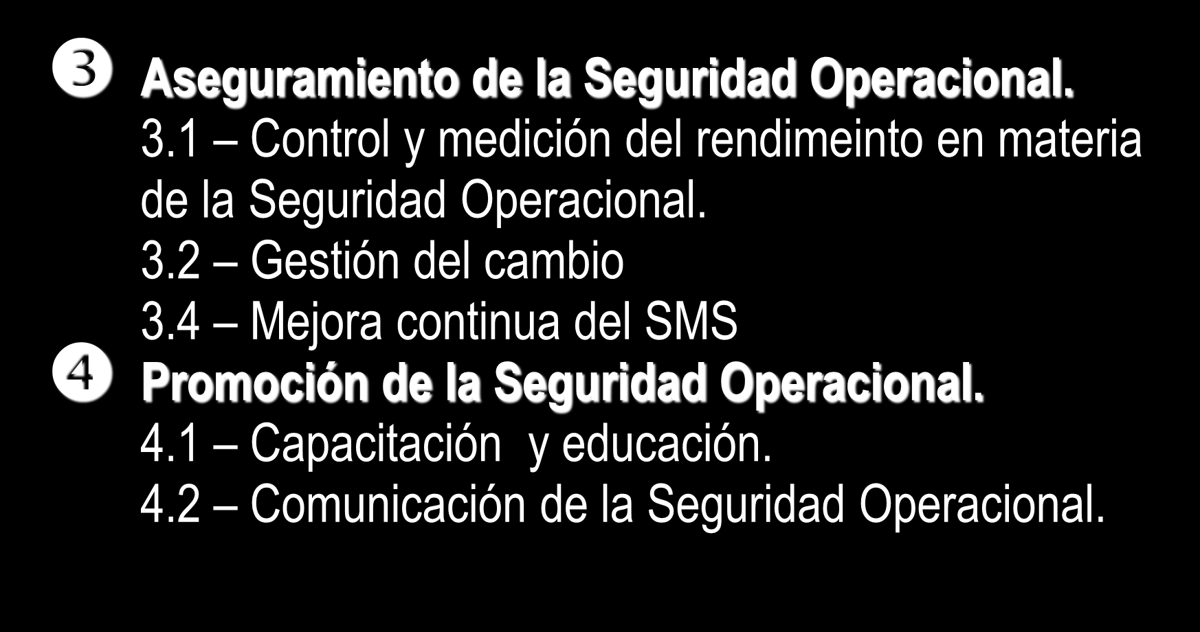 Los elementos del SMS Aseguramiento de la Seguridad Operacional. 3.1 Control y medición del rendimeinto en materia de la Seguridad Operacional. 3.2 Gestión del cambio 3.