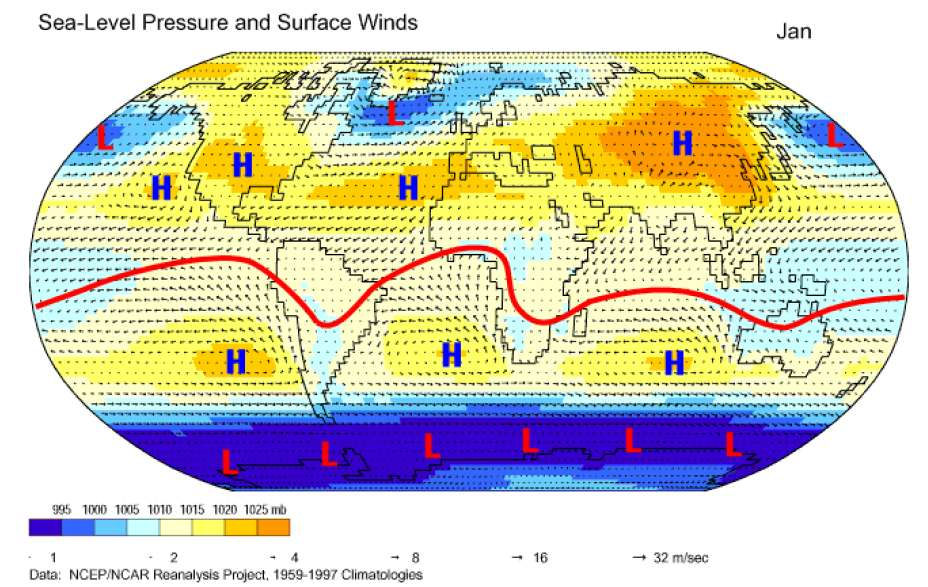 Posición de los centros de alta presión de latitudes