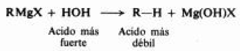 (a) Hidrólisis de reactivos de Grignard La reacción con agua para formar un alcana es típica del comportamiento del reactivo de Grignard con los ácidos, y de muchas de las sustancias organometalicas