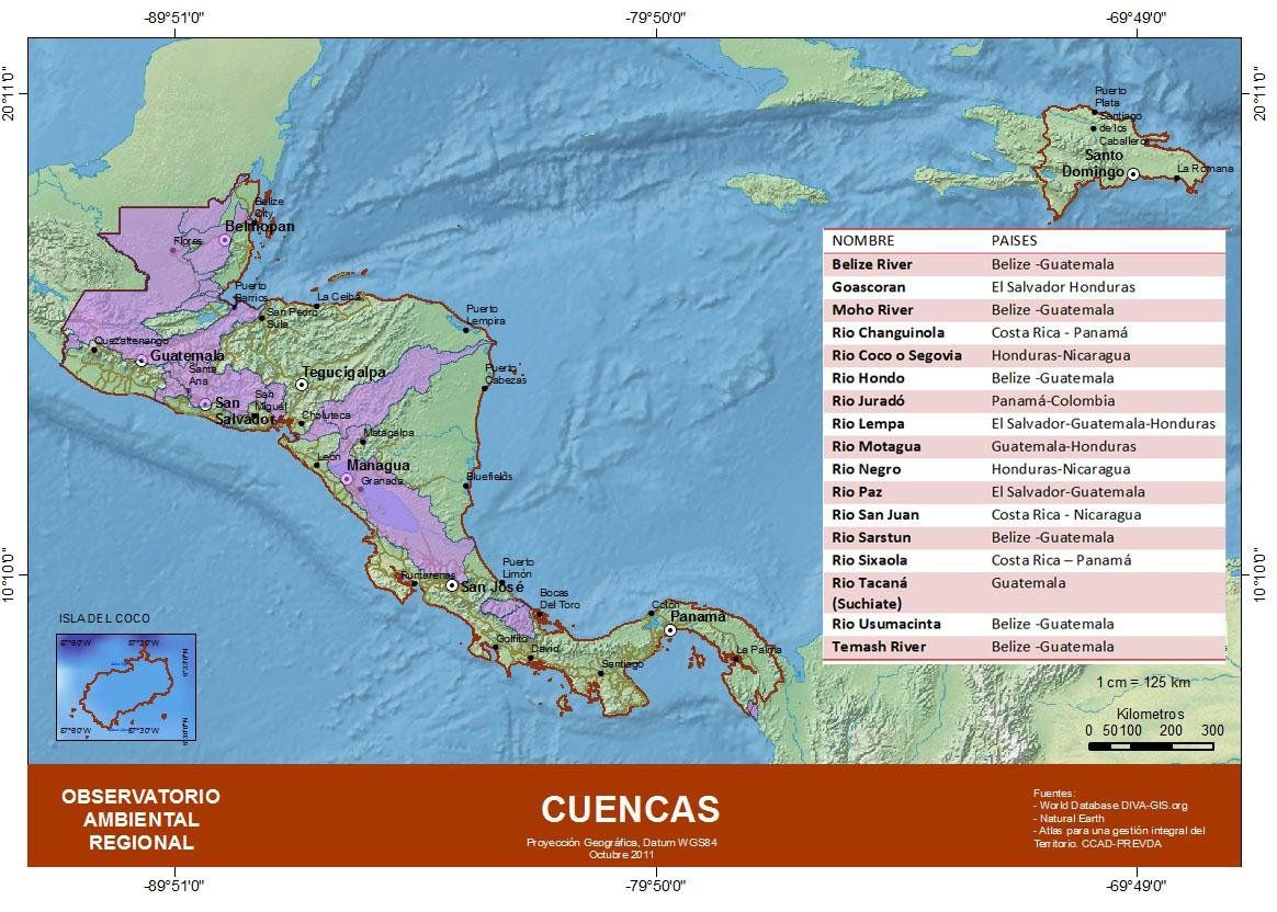 Interdependencia ambiental y de riesgos Sistema Centroamericano de Cuencas: en promedio los países centroamericanos comparten