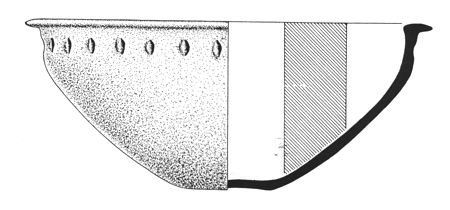 Figura 7. Tazón con borde encorvado y característica de puntuación de dedo del ensamblaje de cerámicas de Cancuén.