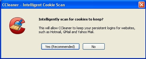 Figura 3: Mensaje emergente de CCleaner Escaneado Inteligente de Cookies