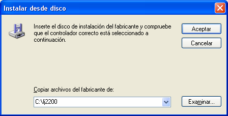 n. En la ventana Instalar desde el disco haga clic en Explorar y busque la carpeta creada en el Paso 3, en Mi PC > Disco local C:\lj2200.
