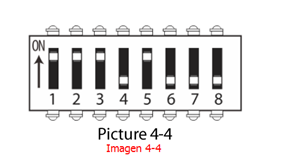 4.4 Interruptor DIPConfiguración K1-8 Imagen 4-4 No K1-1 K1-2 K1-3 K1-4 K1-5 K1-6 K1-7 K1-8 Función Duración de apertura de alerta Dirección del canal Reservado Color LED de la aleta Estado de la