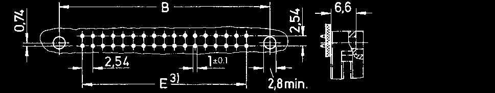 IEC 60 603-13 6 64 Conector macho con contactos para soldar acodados y enganche para placa Identificación Ilustración Dimensiones en mm Conector macho contactos A B D E F G 6 26,9 16,76 12,45 2,54 x