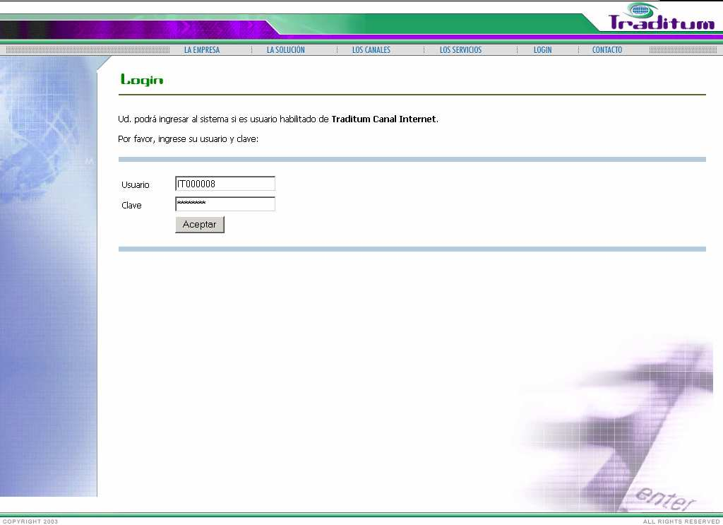 Ingresar Login Ingresando a la opción Login, podrá visualizar la siguiente pantalla, donde podrá indicar su usuario y clave personal. Usuario: ingresar el nombre del Usuario (Prestador).