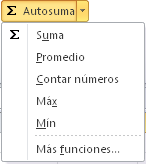 El botón tiene la opción Autosuma, pero si se hace clic en el desplegable aparecen otras funciones como Promedio, Contar números, Máx y Mín.