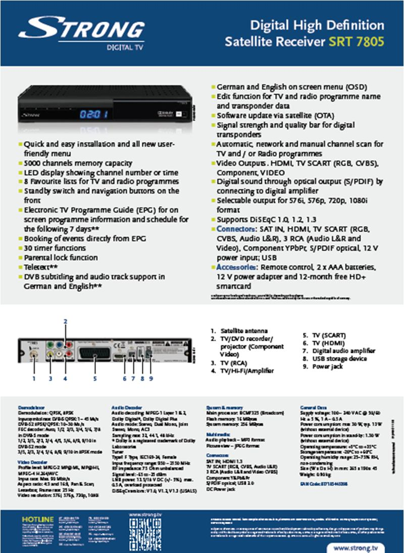 SAT+CARD SRT7805 DVB-S HD+, Receptor HD+, PVR READY,