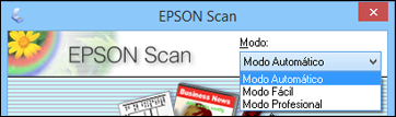 Cómo escanear en Modo Fácil Cómo escanear en Modo Profesional Cómo seleccionar el modo de escaneo Seleccione el modo de Epson Scan que desea utilizar en el cuadro Modo ubicado en la esquina superior