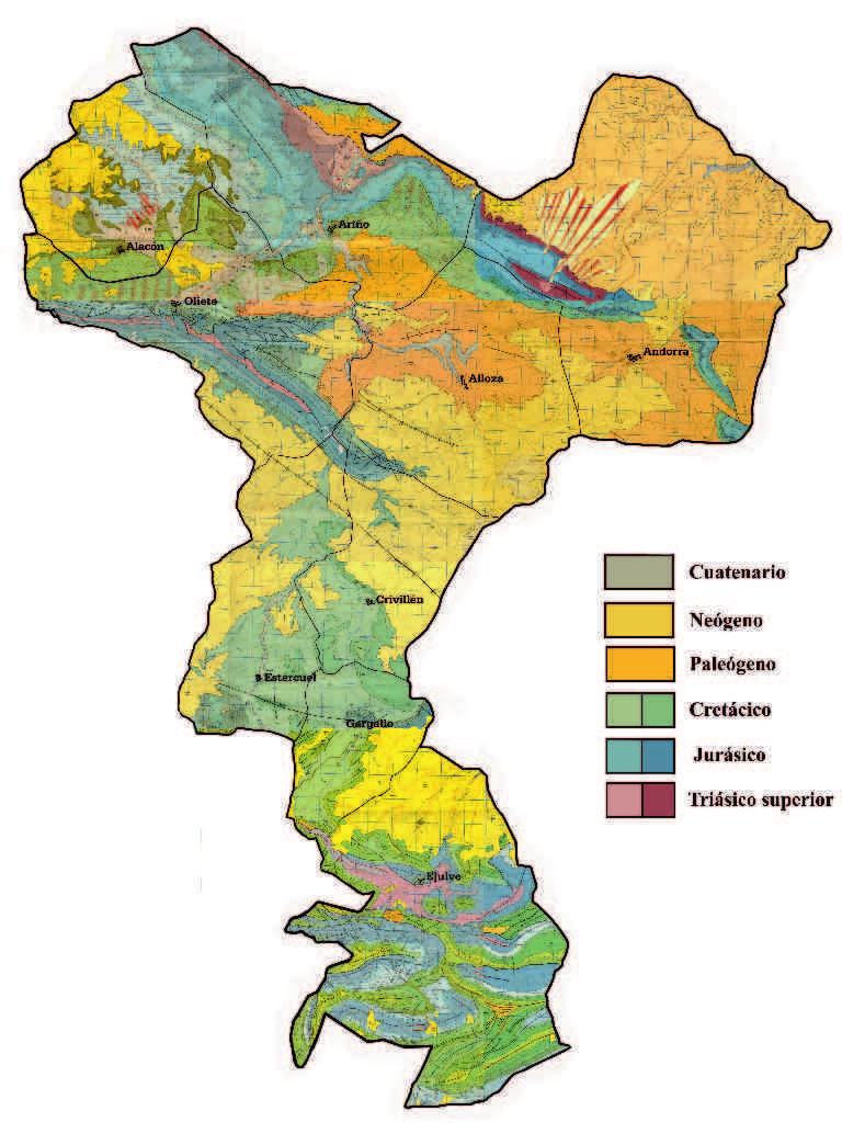 Fig. 1. Mapa geológico de la Comarca Andorra-Sierra de Arcos.