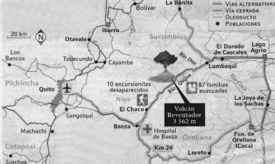 GESTIÓN DE RESIDUOS SÓLIDOS EN SITUACIONES DE DESASTRE Figura D.1 Ubicación del volcán Reventador con relación a la ciudad de Quito y su área de influencia OPS/OMS, R.