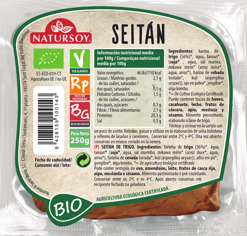 SEITÁN El seitán es una proteína vegetal elaborada a partir de la harina de trigo (duro, de kamut o de espelta), y particularmente, del gluten del trigo.