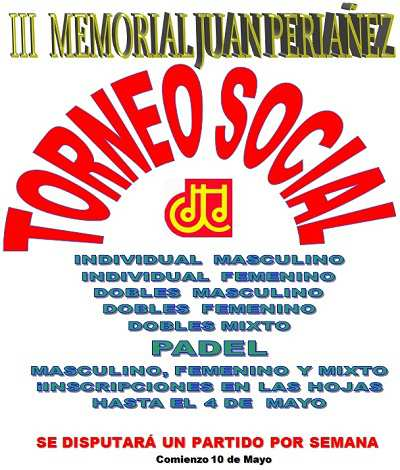 6. Torneo Social III Memorial Juan Periañez. Este mes de mayo ha empezado el III Memorial Juan Periañez.