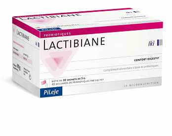 LACTIBIANE IKI 3 cepas probióticas concentradas a 40 mil millones por sobre: 2 cepasantiinflamatorias: Bifidobacterium lactis LA 304, Lactobacillus salivarius LA302 1 cepaantidolor: