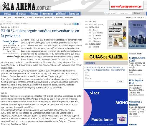 Medio: La Arena, de La Pampa Sección: