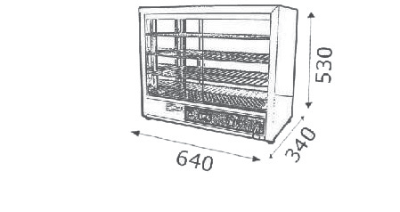 3 estantes extraíbles y regulables Temperatura: +30 ºC - +90 ºC Indicador de la temperatura Cristal trasero corredero VEC-80-S 580 Potencia: 1,5 Kw - 230 V Peso: 41 Kg