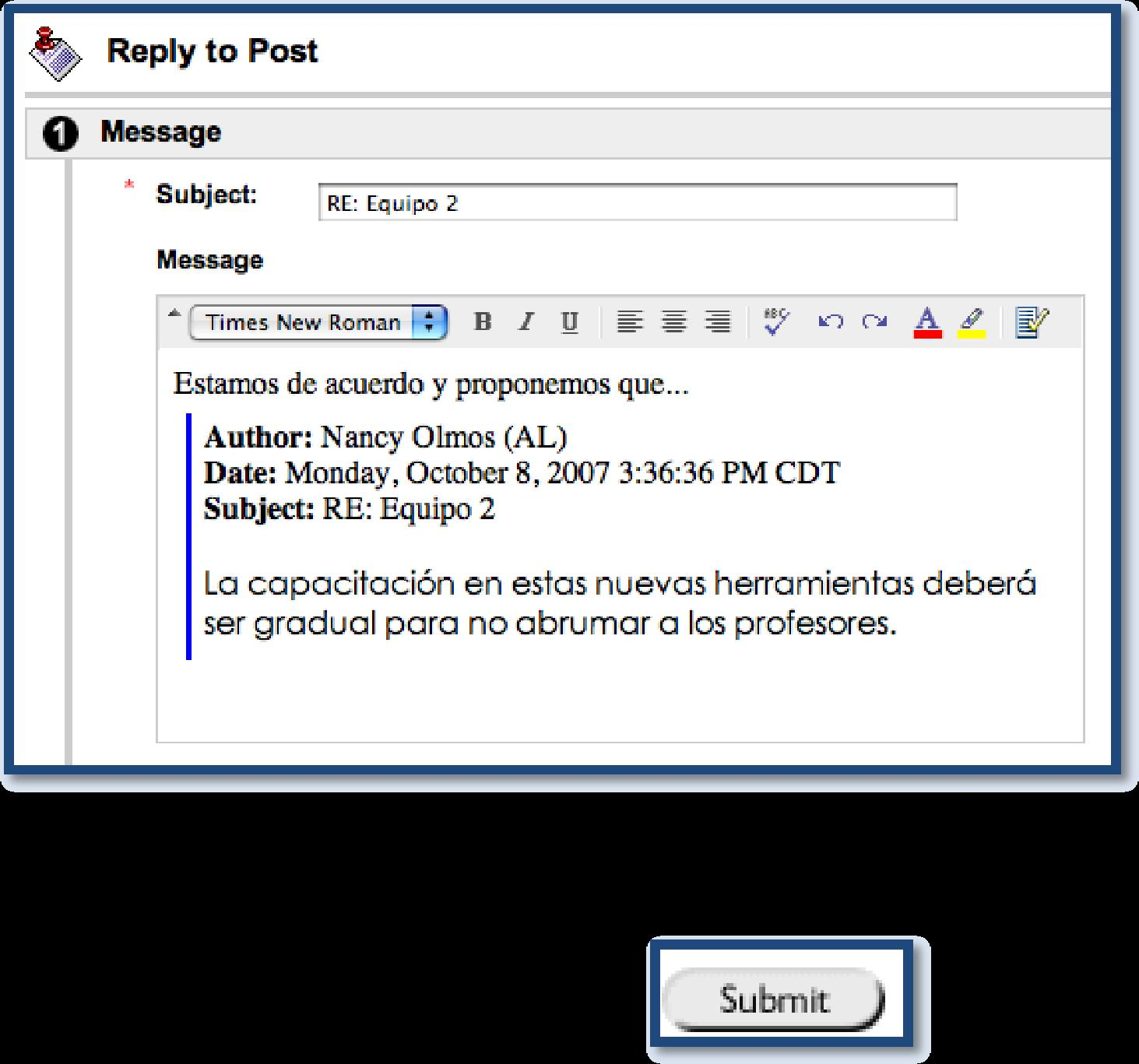 3. Dar clic en Submit para enviar el mensaje. FAQ Puedo incluir varias citas en un mismo mensaje? No, aún no existe esta posibilidad.