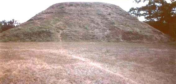 Se nota la huella del corte de excavación de hace 70 años, como un ancho tramo que llega por la cima de la pirámide.