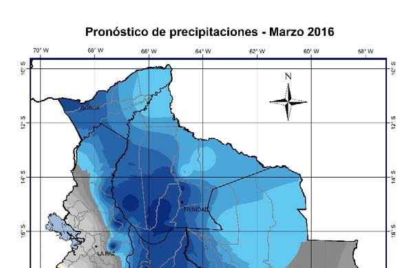 PRONOSTICO DE PRECIPITACIONES PARA EL MES DE MARZO/2016 El comportamiento de las precipitaciones tendrán las siguientes características: Probabilidad de presentar déficit de precipitaciones:
