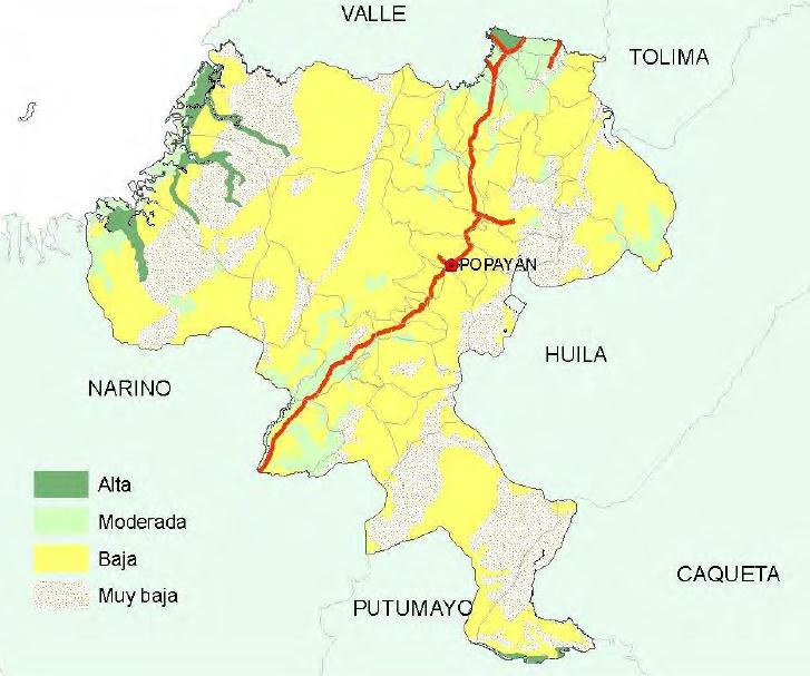 Con base en la tendencia observada en la tasa de deforestación reportada por la Corporación Regional del Cauca - CRC, -7 hectáreas por año- las coberturas de bosques naturales de las cuencas Patía y