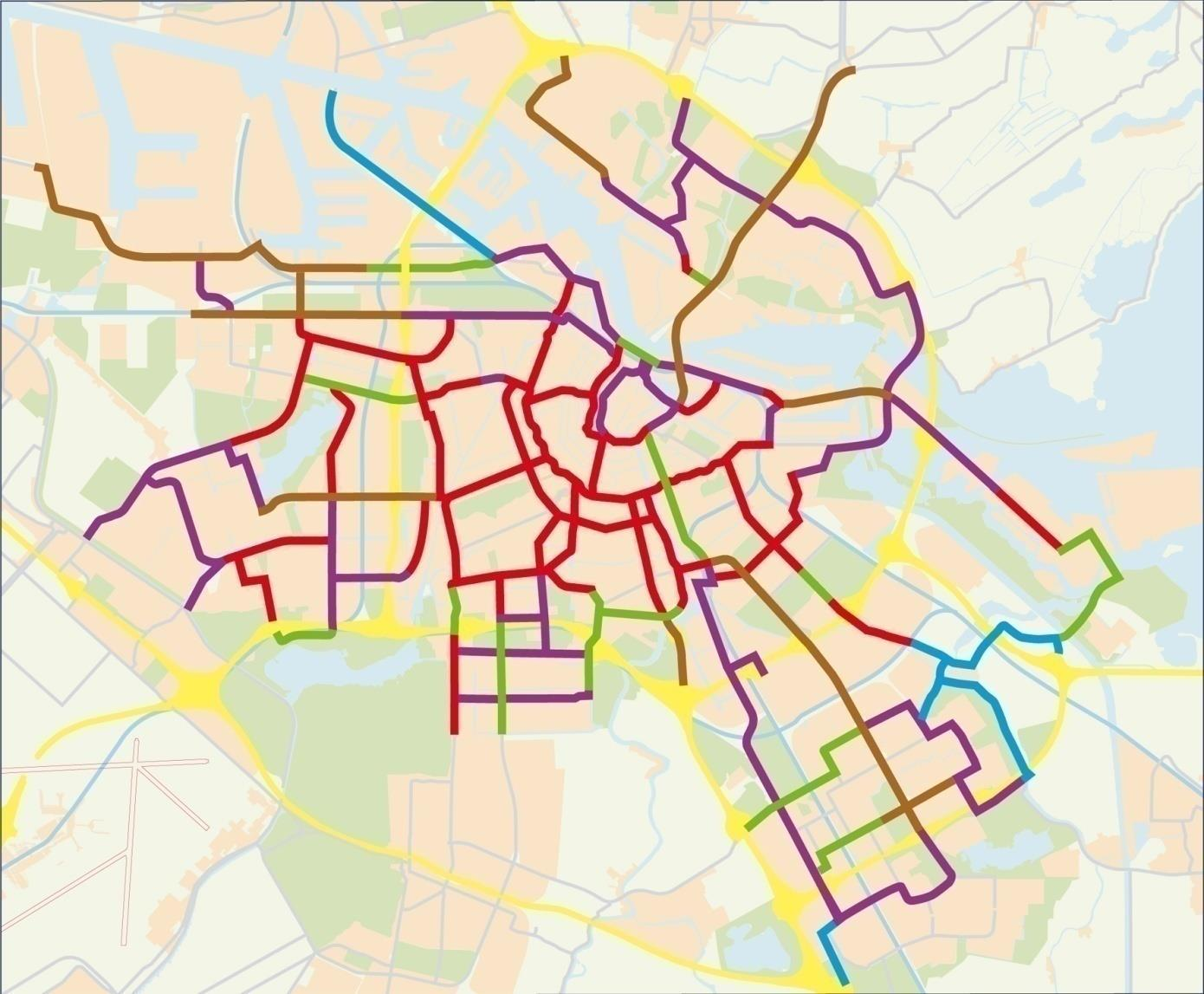 El ancho de vías en Ámsterdam (2005) Autopista: Arteria urbano: