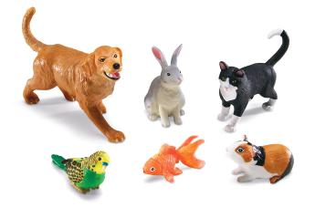 REPRESENTACIÓN Y JUEGO ID 1341336 ANIMALES MASCOTA Set de 6 animales de mascotas realistas y de gran tamaño para facilitar su manipulación: perro, gato, conejo, pájaro, pez y cuy.