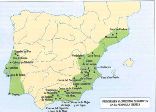 La Prehistoria en la Península Ibérica: Neolítico Trabajamos con el mapa: Indicamos en el mapa mudo, en color verde los