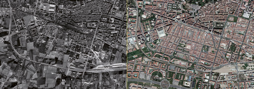 Figura 2. Casco urbano de Logroño en los años 1956 y 2014. cobertura regional para abordar la restitución fotogramétrica del Mapa Topográfico Regional de La Rioja a escala 1:5.000.