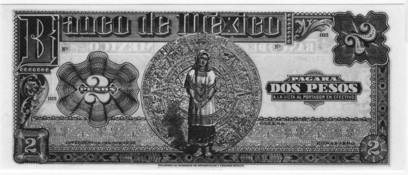EL BANCO DE MEXICO 55. 2 Pesos. SF. M-4610. Prueba en color negro. UNC 2,500.