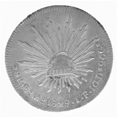 280. 8 Reales. Durango 1863/3 invertido CP. D-P Plate coin. Ligero tallón en águila. BU 2,000.00 281. 8 Reales. Durango 1864 CP. Escaso.