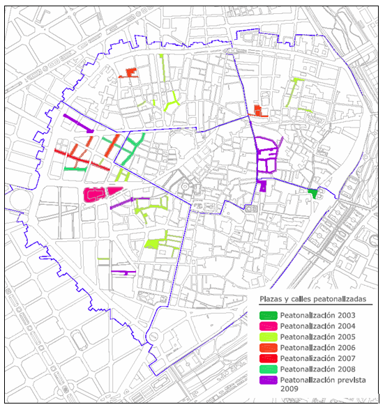 EJEMPLO DE PLAN ZONAL: CIUTAT VELLA Peatonalización de calles: Durante el periodo de vigencia de los presentes planes se contempla la