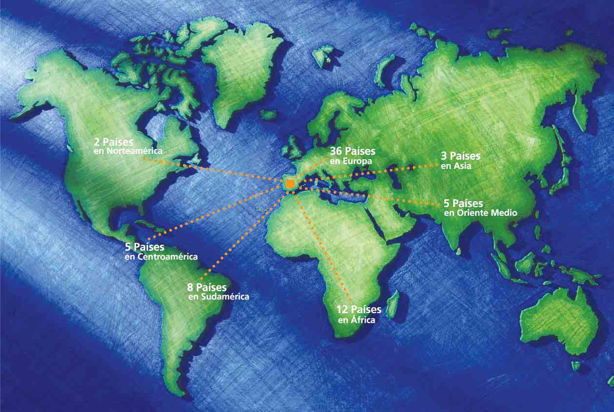 Representación geográfica de las conexiones de Aena Geographical representation of Aena connections Relaciones Internacionales International Relations La actividad internacional durante el año 2003