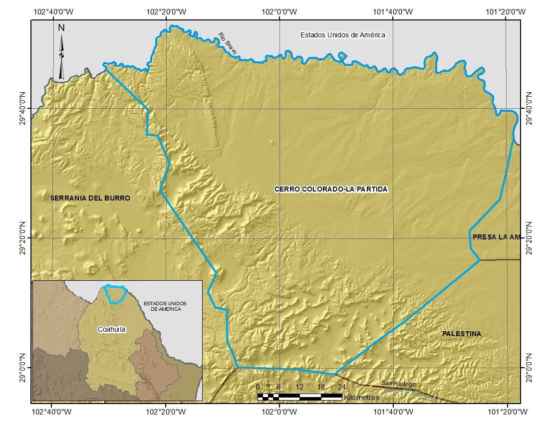 Generalidades El acuífero Cerro Colorado-La Partida, se localiza en la porción norte del estado de Coahuila y abarca un área de