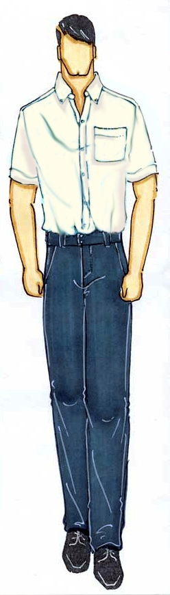 Uniformes masculinos Personal oficinas Camisa masculina: Camisa de corte clásico. Manga corta por encima del codo con puños en color naranja. Almilla doble a una altura de 12 cm.