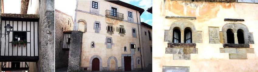 ❷ En su fachada conserva el escudo de los Rivero-Posada. ❸ Palacio de Gastañaga conserva los ventanales románicos del S. XIV. Y a la izquierda un fragmento encastrado de la muralla.
