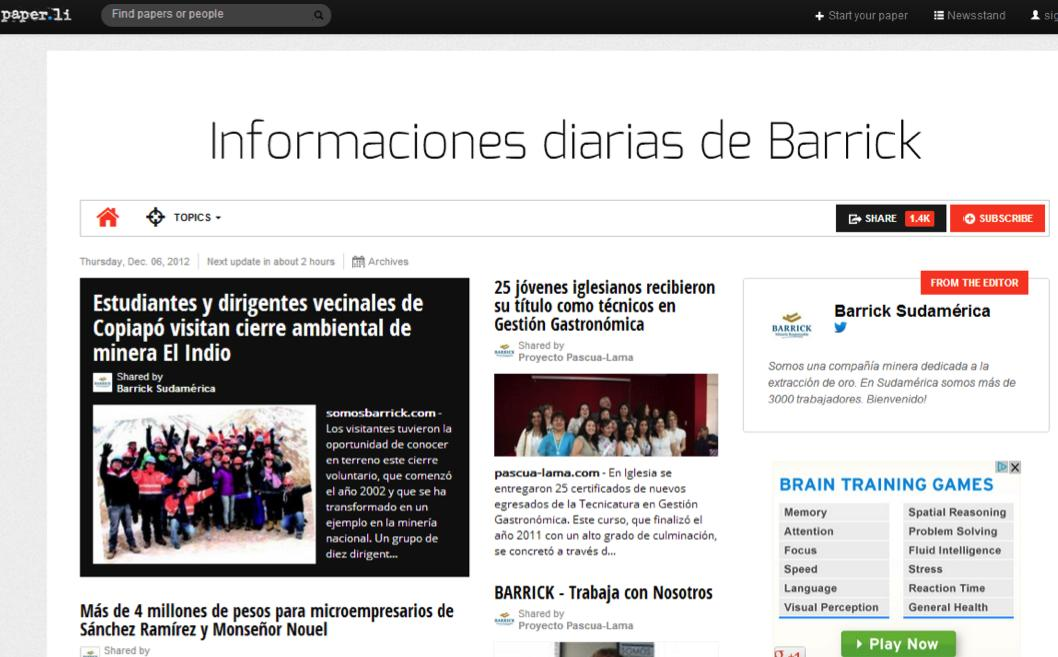 11 Barrick Sudamérica usa el Twitter para compartir un periódico