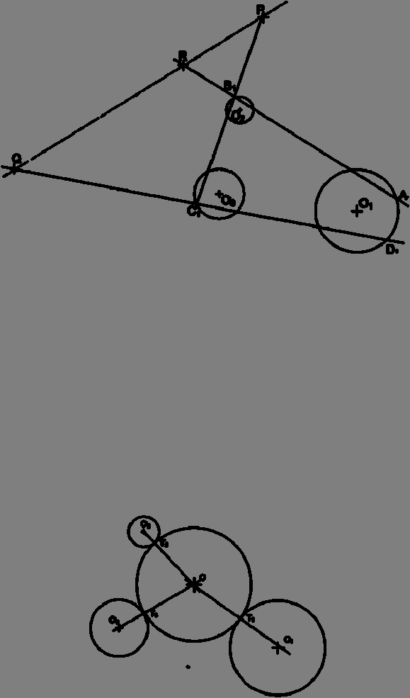Figura 5. Primera representación gráfica de la solución al problema de Apolonio. 3. Se repite la construcción otras dos veces con los puntos A2, D2 y los puntos A3 y D3. 4.