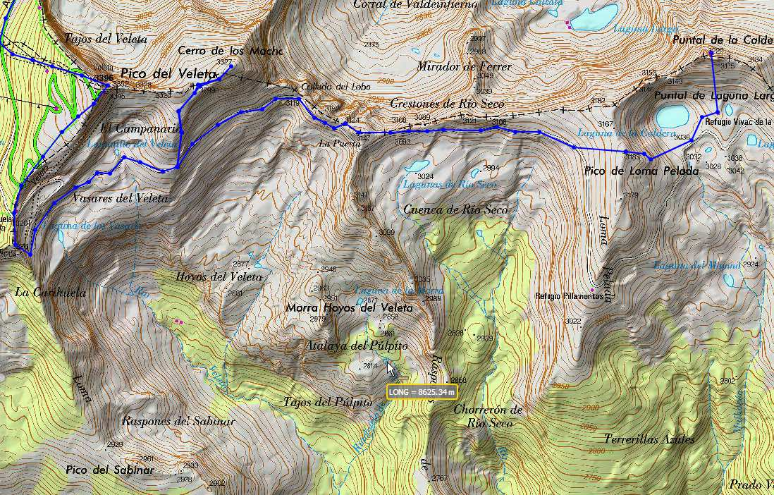 Hoya de la Mora 2550 m, Pico Veleta 3396 m, Cerro de los machos 3327m,