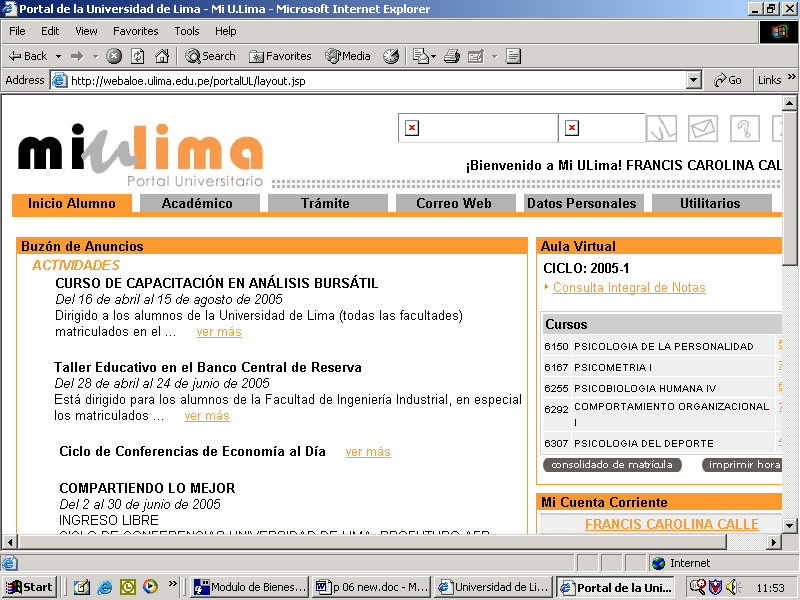 página Web de la universidad canal Portal Universitario.
