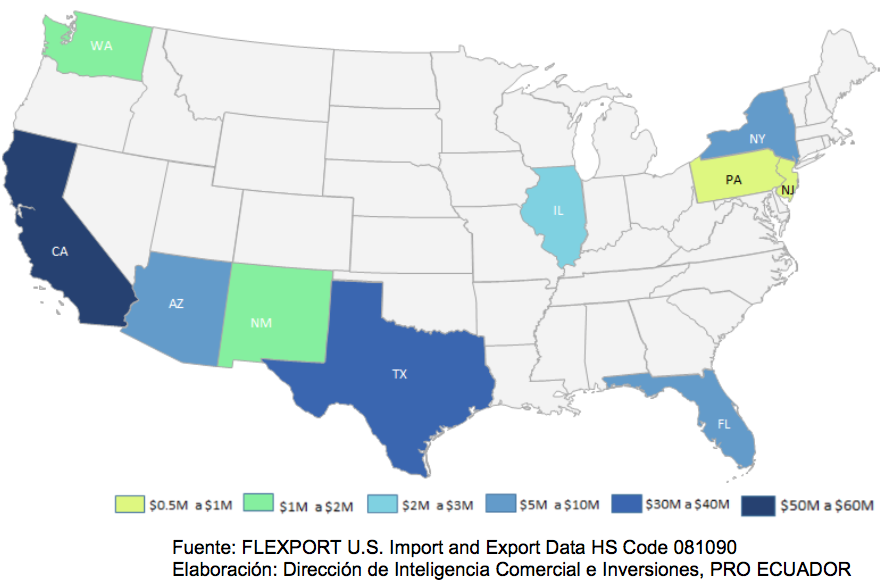 EL MERCADO Localización geográfica de la demanda California fue el estado de mayor importación durante el periodo 2008-2015.