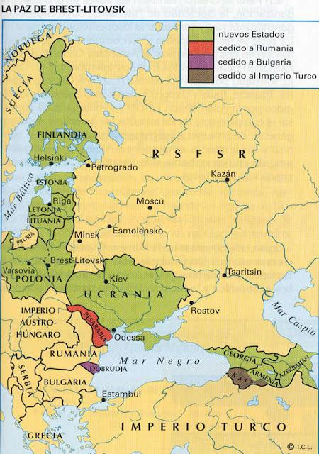 INDEPENDENCIA DE PUEBLOS BAJO DOMINIO RUSO Al desaparecer el Imperio ruso, tras la Revolución soviética en 1917, con la paz de Brest-Litovsk, se forman