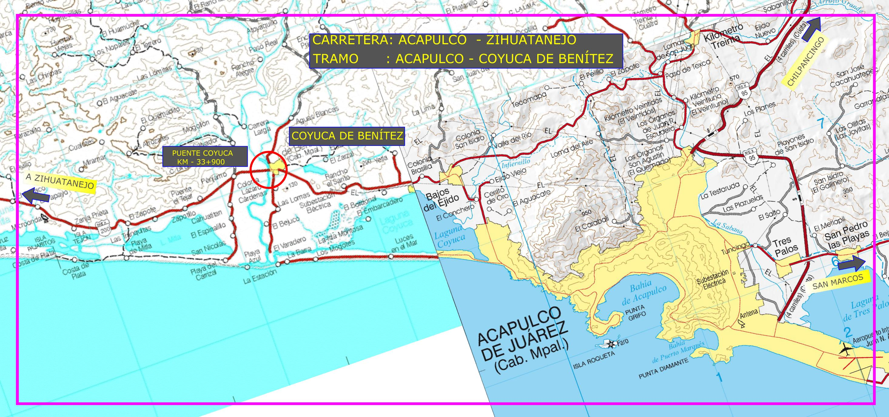 Conexiones entre la autopista y la carretera libre Carretera: Acapulco Zihuatanejo Tramo: Acapulco