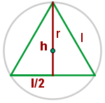 El centro de la circunferencia es el baricentro y la altura coincide con la mediana, por tanto el
