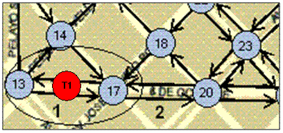 - En caso no se haya creado, en la línea 6 se obtienen los nodos N1 y N2 del Grafo, para la primera iteración el algoritmo devolverá los nodos con ID 13 y 17, tal como se muestra en la figura 4.3. Figura 4.
