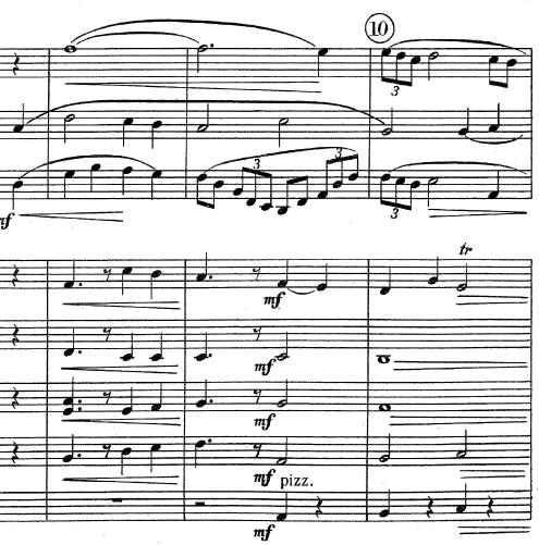 Veamos otro ejemplo, en este caso perteneciente al VII movimiento (Lied) de la obra para orquesta Tuttifäntchen de Paul Hindemith.